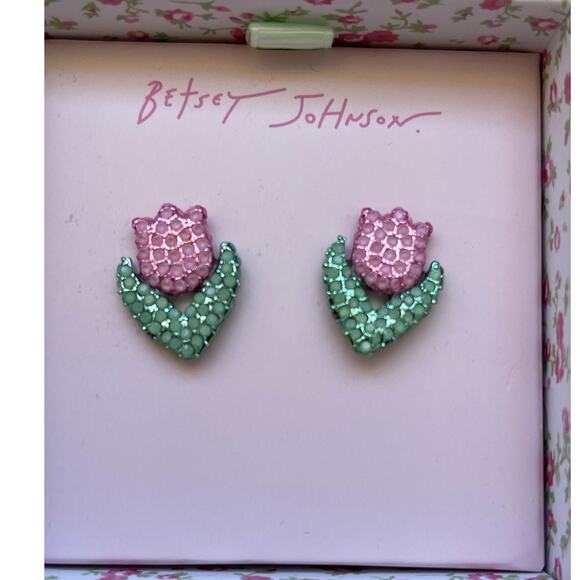 Betsey Johnson Hop To It Tulip Studs Pink Earrings NEW Flower Spring - Picture 4 of 11